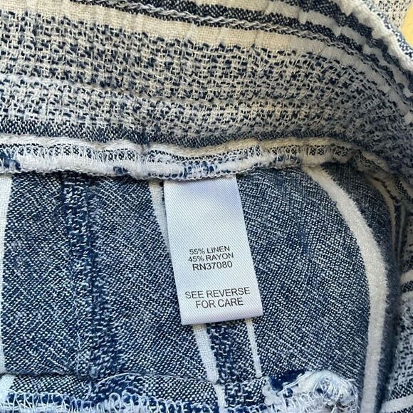 C est 1946 Womens Size Medium Linen Blend Pants Blue White Stripe Tie Waist - Picture 8 of 10